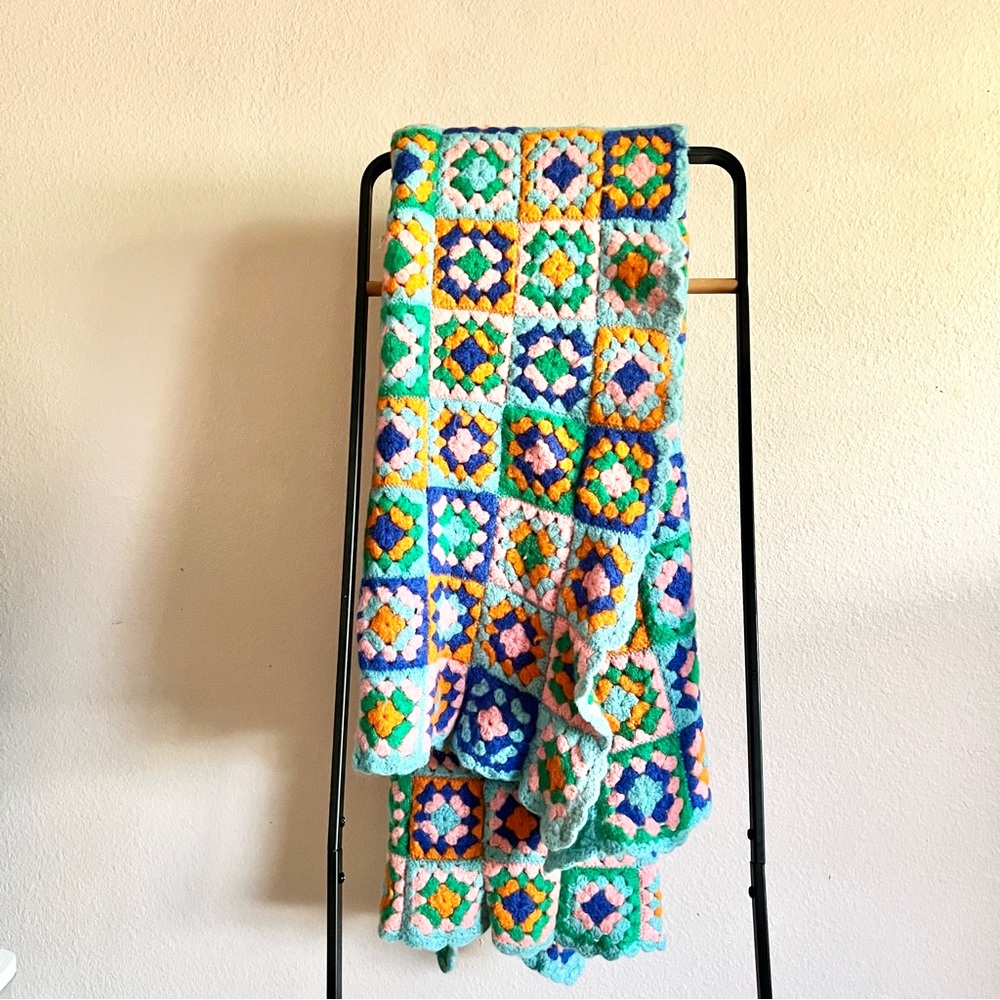 Vintage Wool Granny Square Afghan